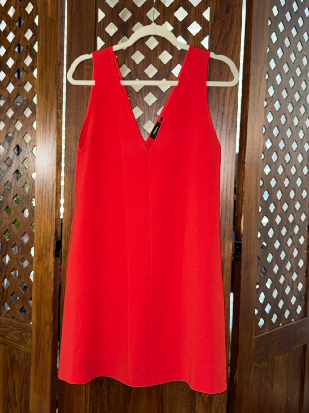 Theory V-Neck Sleeveless Mini Dress in Bright Red